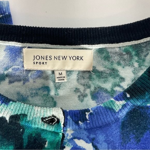 Jones New York Blue Green White 3/4 Sleeves Button Up Sweater Round Neck Size M - Picture 2 of 16
